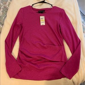 Fuschia long sleeved Inc. twist front top
